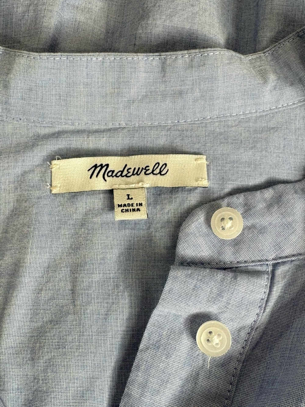 Madewell 100% Cotton Blue Peplum Button Front Blouse Size Large - Picture 6 of 8